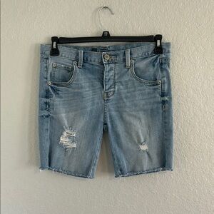 Distressed Light Blue Denim Shorts